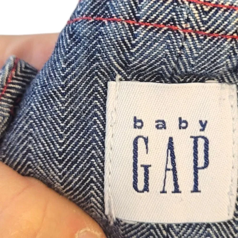 Baby Gap Y2K Chambray Herringbone Overall Jumper Dress Size 18-24 Months
